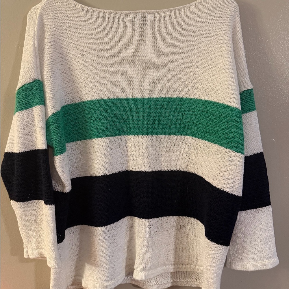 Chaps Women's Sweater with Green and Navy Blue Stripes - Picture 4 of 4